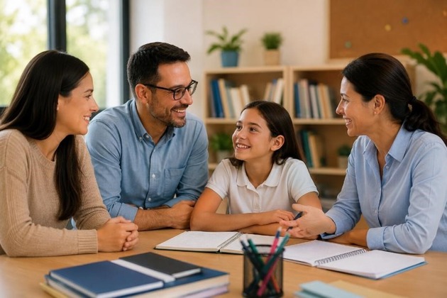 Pais, educadores e estudantes participando de uma conversa que valoriza a parceria entre família e escola